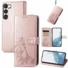 For Samsung Galaxy S23 5G Four-leaf Clasp Embossed Buckle Leather Phone Case(Rose Gold) - 1