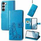For Samsung Galaxy S23 5G Four-leaf Clasp Embossed Buckle Leather Phone Case(Blue) - 1