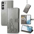 For Samsung Galaxy S23+ 5G Four-leaf Clasp Embossed Buckle Leather Phone Case(Gray) - 1