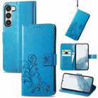 For Samsung Galaxy S23+ 5G Four-leaf Clasp Embossed Buckle Leather Phone Case(Blue) - 1
