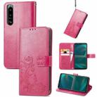 For Sony Xperia 5 IV Four-leaf Clasp Embossed Buckle Leather Phone Case(Rose) - 1