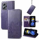 For Xiaomi Redmi Note 11T Four-leaf Clasp Embossed Buckle Leather Phone Case(Purple) - 1