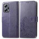 For Xiaomi Redmi Note 11T Four-leaf Clasp Embossed Buckle Leather Phone Case(Purple) - 2