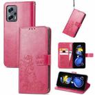 For Xiaomi Redmi Note 11T Four-leaf Clasp Embossed Buckle Leather Phone Case(Rose) - 1