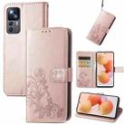 For Xiaomi 12T / Redmi K50 Ultra Four-leaf Clasp Embossed Buckle Leather Phone Case(Rose Gold) - 1