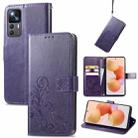 For Xiaomi 12T / Redmi K50 Ultra Four-leaf Clasp Embossed Buckle Leather Phone Case(Purple) - 1