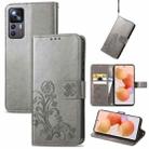 For Xiaomi 12T / Redmi K50 Ultra Four-leaf Clasp Embossed Buckle Leather Phone Case(Gray) - 1