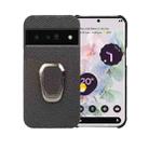 For Google Pixel 6 Pro Ring Holder Litchi Texture Genuine Leather Phone Case(Black) - 1