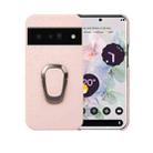 For Google Pixel 6 Pro Ring Holder Litchi Texture Genuine Leather Phone Case(Pink) - 1