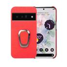 For Google Pixel 6 Pro Ring Holder Litchi Texture Genuine Leather Phone Case(Red) - 1
