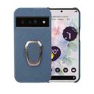 For Google Pixel 6 Pro Ring Holder Litchi Texture Genuine Leather Phone Case(Blue) - 1