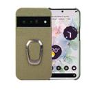 For Google Pixel 6 Pro Ring Holder Litchi Texture Genuine Leather Phone Case(Green) - 1