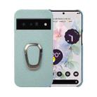 For Google Pixel 6 Pro Ring Holder Litchi Texture Genuine Leather Phone Case(Cyan) - 1