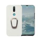 For Nokia 2.4 Ring Holder Litchi Texture Genuine Leather Phone Case(White) - 1