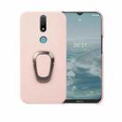 For Nokia 2.4 Ring Holder Litchi Texture Genuine Leather Phone Case(Pink) - 1