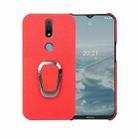 For Nokia 2.4 Ring Holder Litchi Texture Genuine Leather Phone Case(Red) - 1