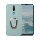 For Nokia 2.4 Ring Holder Litchi Texture Genuine Leather Phone Case(Cyan) - 1