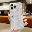 For iPhone 15 Pro Max Fresh Small Floral Phone Case  Drop Glue Protective Cover(D05 Blue Floral) - 1