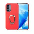 For OnePlus Nord N200 5G Ring Holder Litchi Texture Genuine Leather Phone Case(Red) - 1