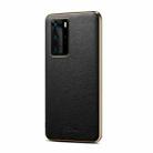 Suteni Litchi Leather Electroplated Soft Edge Phone Case For Huawei P40(Black) - 1