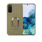 For Samsung Galaxy S20 Ring Holder Litchi Texture Genuine Leather Phone Case(Green) - 1