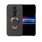 For Sony Xperia Pro-l Ring Holder Litchi Texture Genuine Leather Phone Case(Black) - 1