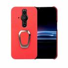 For Sony Xperia Pro-l Ring Holder Litchi Texture Genuine Leather Phone Case(Red) - 1