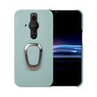 For Sony Xperia Pro-l Ring Holder Litchi Texture Genuine Leather Phone Case(Cyan) - 1