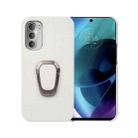 For Motorola Moto G51 5G Ring Holder Litchi Texture Genuine Leather Phone Case(White) - 1