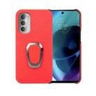 For Motorola Moto G51 5G Ring Holder Litchi Texture Genuine Leather Phone Case(Red) - 1