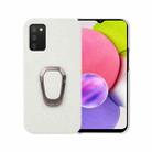 For Samsung Galaxy A03s Ring Holder Litchi Texture Genuine Leather Phone Case(White) - 1