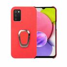 For Samsung Galaxy A03s Ring Holder Litchi Texture Genuine Leather Phone Case(Red) - 1