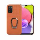For Samsung Galaxy A03s Ring Holder Litchi Texture Genuine Leather Phone Case(Brown) - 1