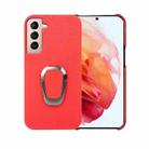 For Samsung Galaxy S21 Ring Holder Litchi Texture Genuine Leather Phone Case(Red) - 1