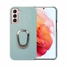 For Samsung Galaxy S21 Ring Holder Litchi Texture Genuine Leather Phone Case(Cyan) - 1