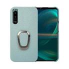For Sony Xperia 5 III Ring Holder Litchi Texture Genuine Leather Phone Case(Cyan) - 1