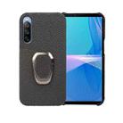 For Sony Xperia 10 lll Ring Holder Litchi Texture Genuine Leather Phone Case(Black) - 1