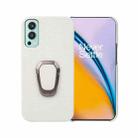 For OnePlus Nord 2 5G Ring Holder Litchi Texture Genuine Leather Phone Case(White) - 1