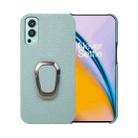 For OnePlus Nord 2 5G Ring Holder Litchi Texture Genuine Leather Phone Case(Cyan) - 1