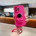 For iPhone 14 Pro 3D Astronaut Holder Skin-feel Silicone Phone Case with Wristband(Rose Red) - 1