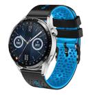 For Huawei Watch GT3 46mm 22mm Perforated Two-Color Silicone Watch Band(Black+Blue) - 1