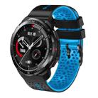 For Honor Watch GS Pro 22mm Perforated Two-Color Silicone Watch Band(Black+Blue) - 1