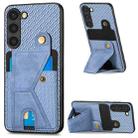 For Samsung Galaxy S23 5G Carbon Fiber Wallet Flip Card Holder Phone Case(Blue) - 1