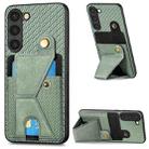 For Samsung Galaxy S23 5G Carbon Fiber Wallet Flip Card Holder Phone Case(Green) - 1