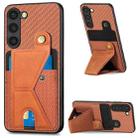For Samsung Galaxy S23 5G Carbon Fiber Wallet Flip Card Holder Phone Case(Brown) - 1