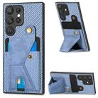 For Samsung Galaxy S23 Ultra 5G Carbon Fiber Wallet Flip Card Holder Phone Case(Blue) - 1