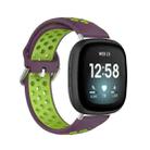 For Fitbit Versa 3 Two-Color Perforated Breathable Silicone Watch Band(Purple+Lime) - 1