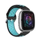 For Fitbit Sense Two-Color Perforated Breathable Silicone Watch Band(Black+Teal) - 1