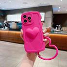 For iPhone 14 Pro Max 3D Heart Skin-Feel Silicone Phone Case with Wristband(Rose Red) - 1