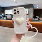 For iPhone 14 Pro Max 3D Heart Skin-Feel Silicone Phone Case with Wristband(White) - 1